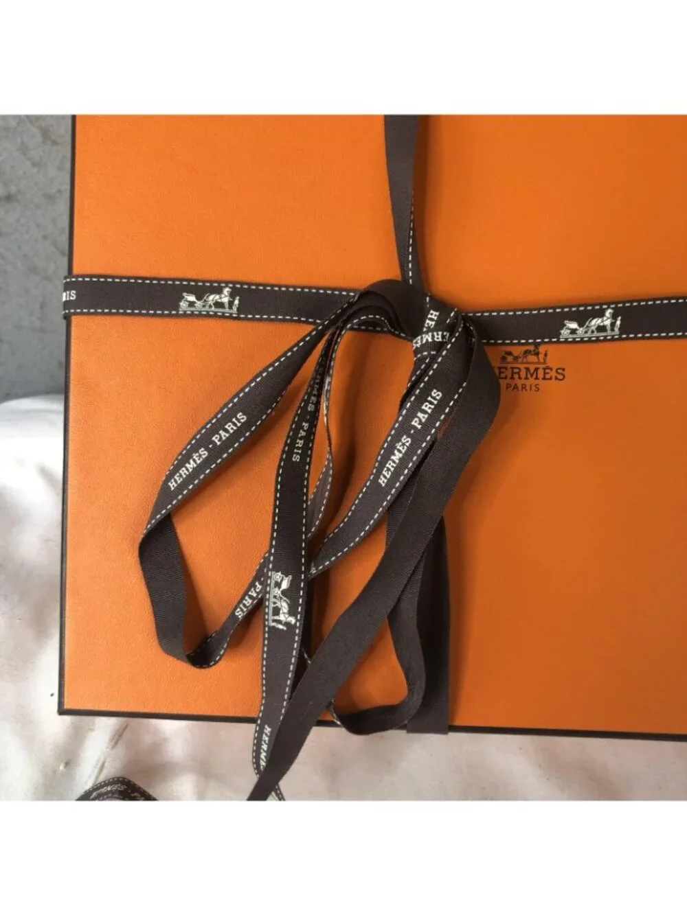 Hermes Dust Bag Womens One Size Orange Herringbone Logo Box Ribbon Storage